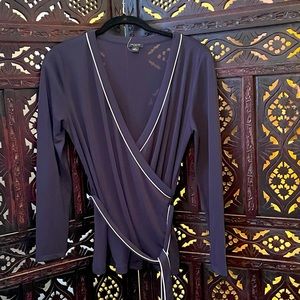 Ann Taylor Navy Belted Wrap Top